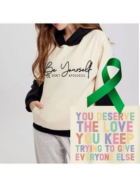 Be Yourself Mental Health graphic oversized pullover hoodie sweatshirt medium